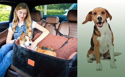 Siège auto pour chiens de taille moyenne à grande – Panier de voyage lavable en mousse à mémoire de forme pour animaux avec passage pour ceinture de sécurité, sangles réglables et installation en 3 points, Gris Noir Marron Tout Noir Noir Gris