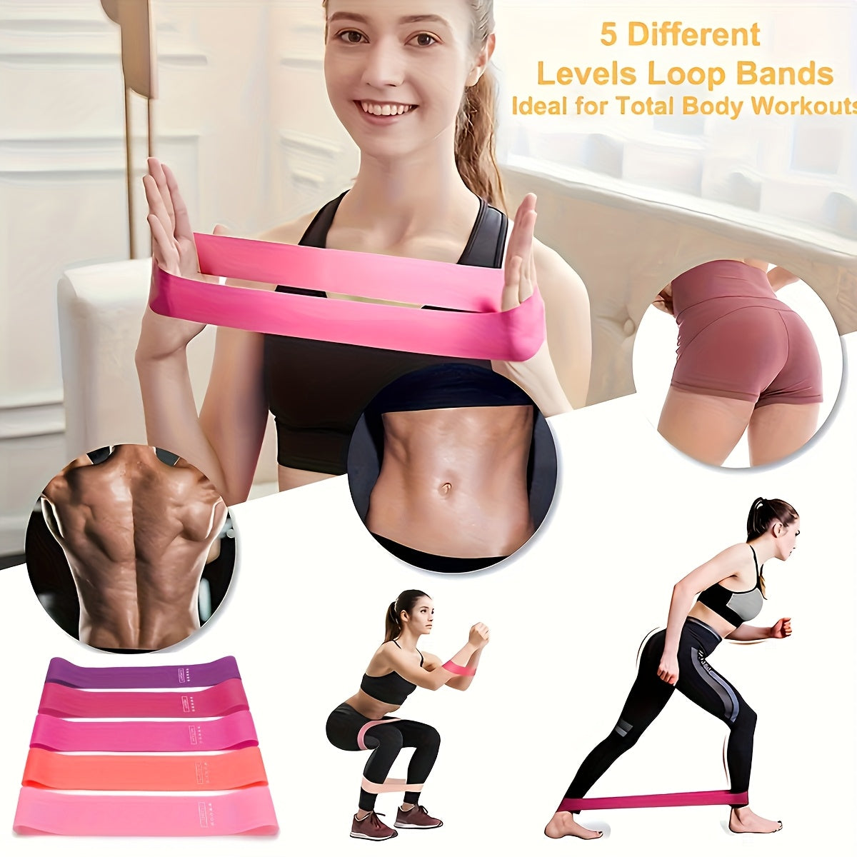 Kit de bandes de résistance 10-11 pièces en TPE pour femmes – Ensemble d'entraînement complet pour yoga, Pilates, gym et musculation, bandes d'exercice robustes pour squats profonds et étirements, rose avec sac de rangement