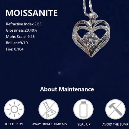Collier cœur en argent 925 avec moissanite de 1 carat pour femme – Pendentif en forme de cœur à l'éclat brillant, style classique et élégant pour les fêtes, les vacances et les occasions festives, cadeau exquis pour un anniversaire ou Noël