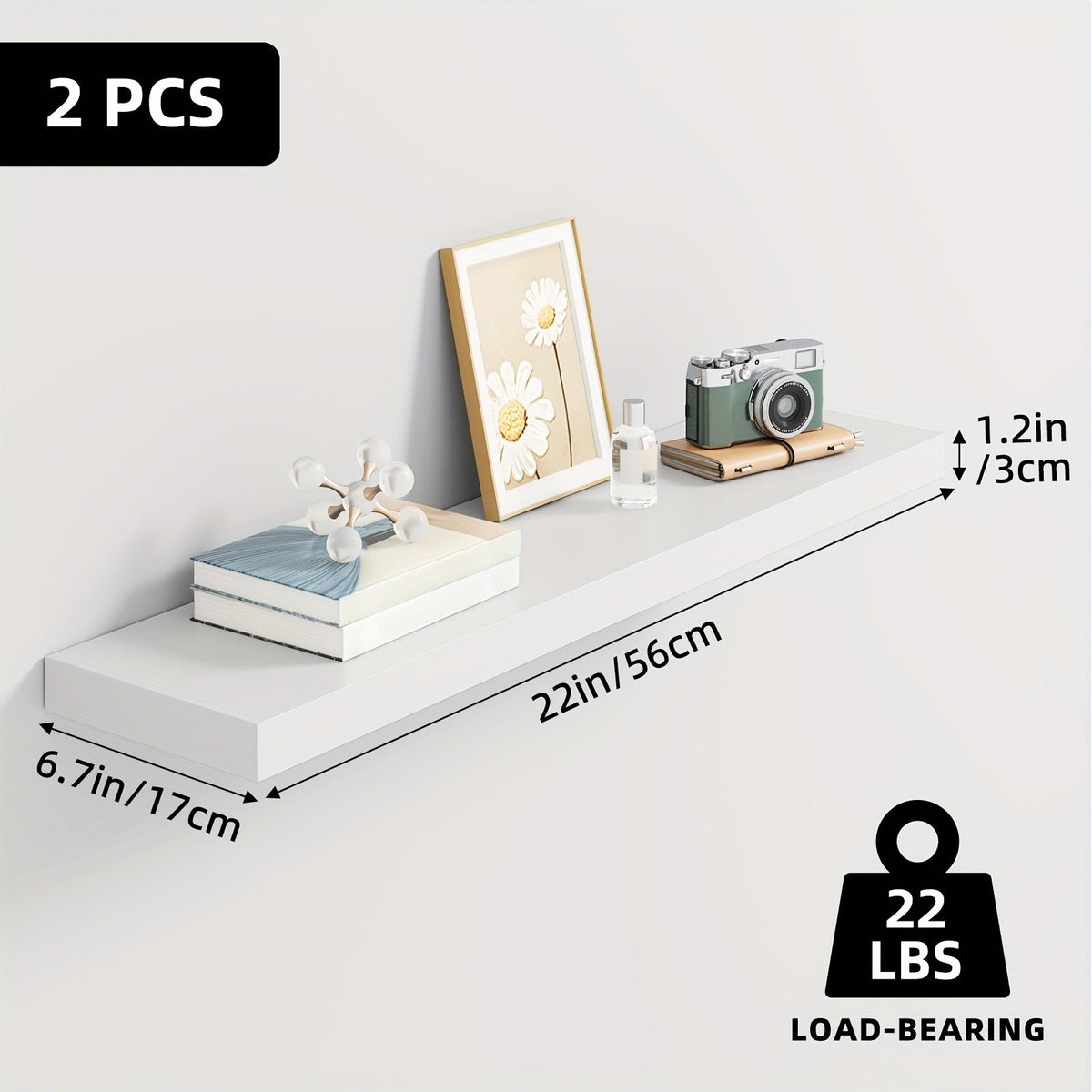 Étagères murales flottantes en bois, lot de 2/4/6, 15,7, 19,7, 22 pouces, étagères murales pour salon, cuisine, salle de bain, chambre, supportant 13,6 kg, noyer, marron, blanc, noir, gris, décoration et rangement maison
