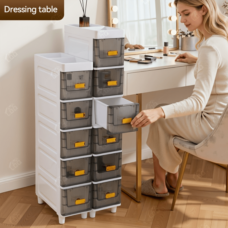 Meuble de rangement fin à roulettes avec tiroirs, organisateur en PP imperméable à 3, 4, 5 ou 6 niveaux pour salle de bain, cuisine, chambre, petits espaces – Tour de rangement étroite