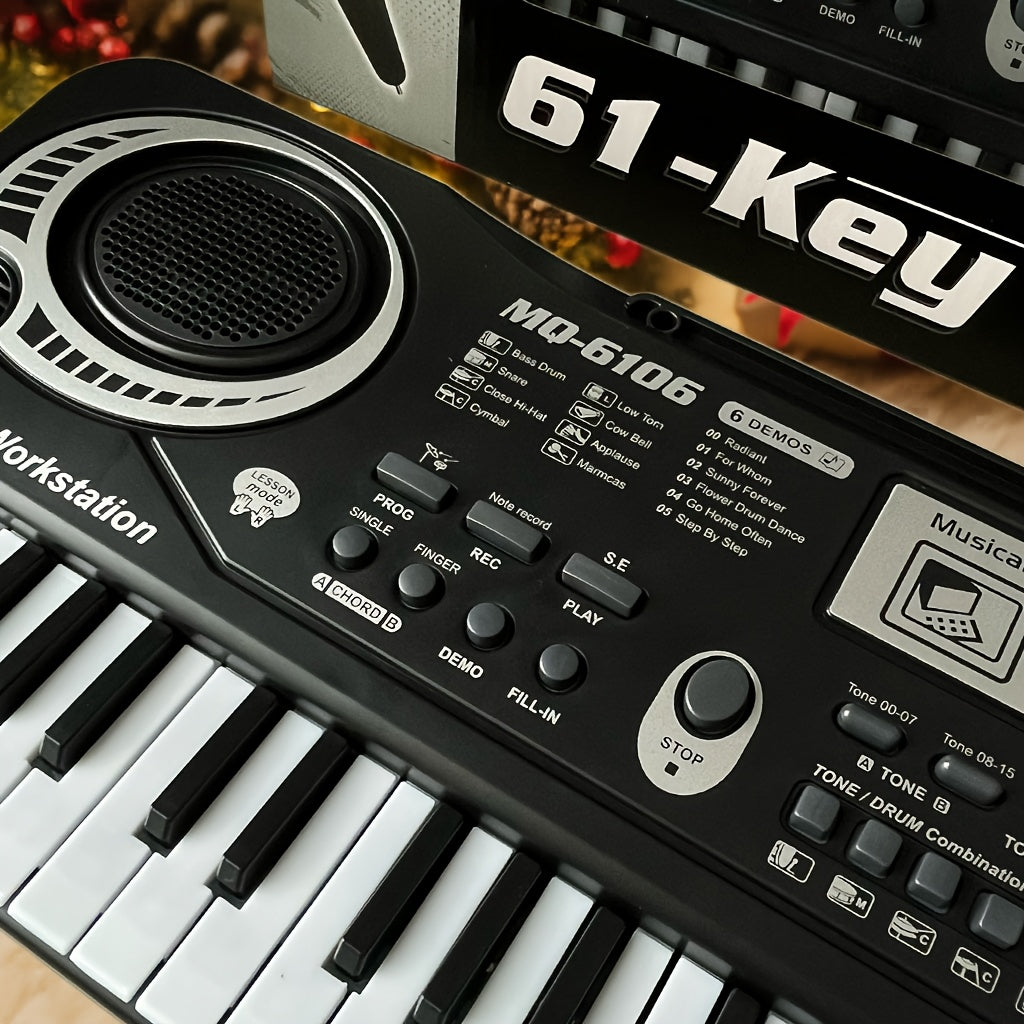 Clavier électronique 61 touches pour débutants - microphone intégré, partitions imprimées et alimentation USB, kit de démarrage complet pour enfants et adultes, cadeau d'anniversaire idéal pour les mélomanes