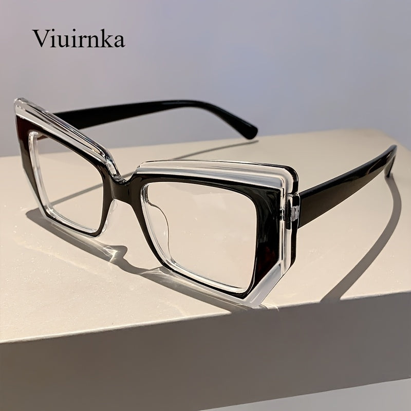 Lunettes d'ordinateur anti-lumière bleue œil de chat pour femmes – Monture color block légère et tendance, verres transparents en polycarbonate, lunettes mode avec étui pour la protection des yeux devant les écrans, cadeau de fête