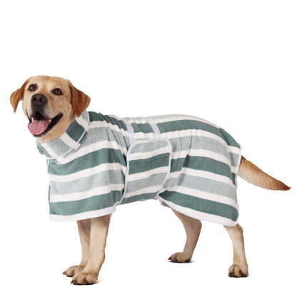 Dog Bathrobe Quick-Dry Super Absorbent Striped Pet Drying Towel Robe – Adjustable Belly Band, Ultra-Soft Microfiber Bath Wrap for Small, Medium & Large Dogs, Multiple Colors, Home & Post-Bath Use