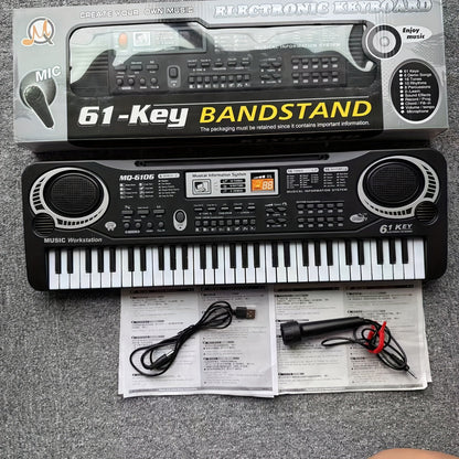Clavier électronique 61 touches pour débutants - microphone intégré, partitions imprimées et alimentation USB, kit de démarrage complet pour enfants et adultes, cadeau d'anniversaire idéal pour les mélomanes