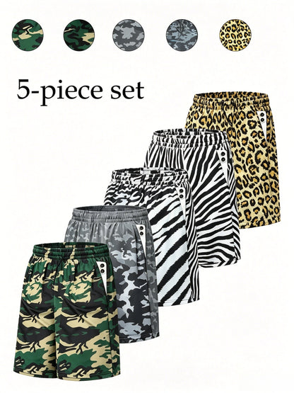 Lot de 5 shorts de sport pour homme en maille à séchage rapide - Short de running, fitness et gym avec taille élastique micro-extensible et cordon de serrage, bas de sport décontracté et respirant, tailles S-3XL, coloris variés