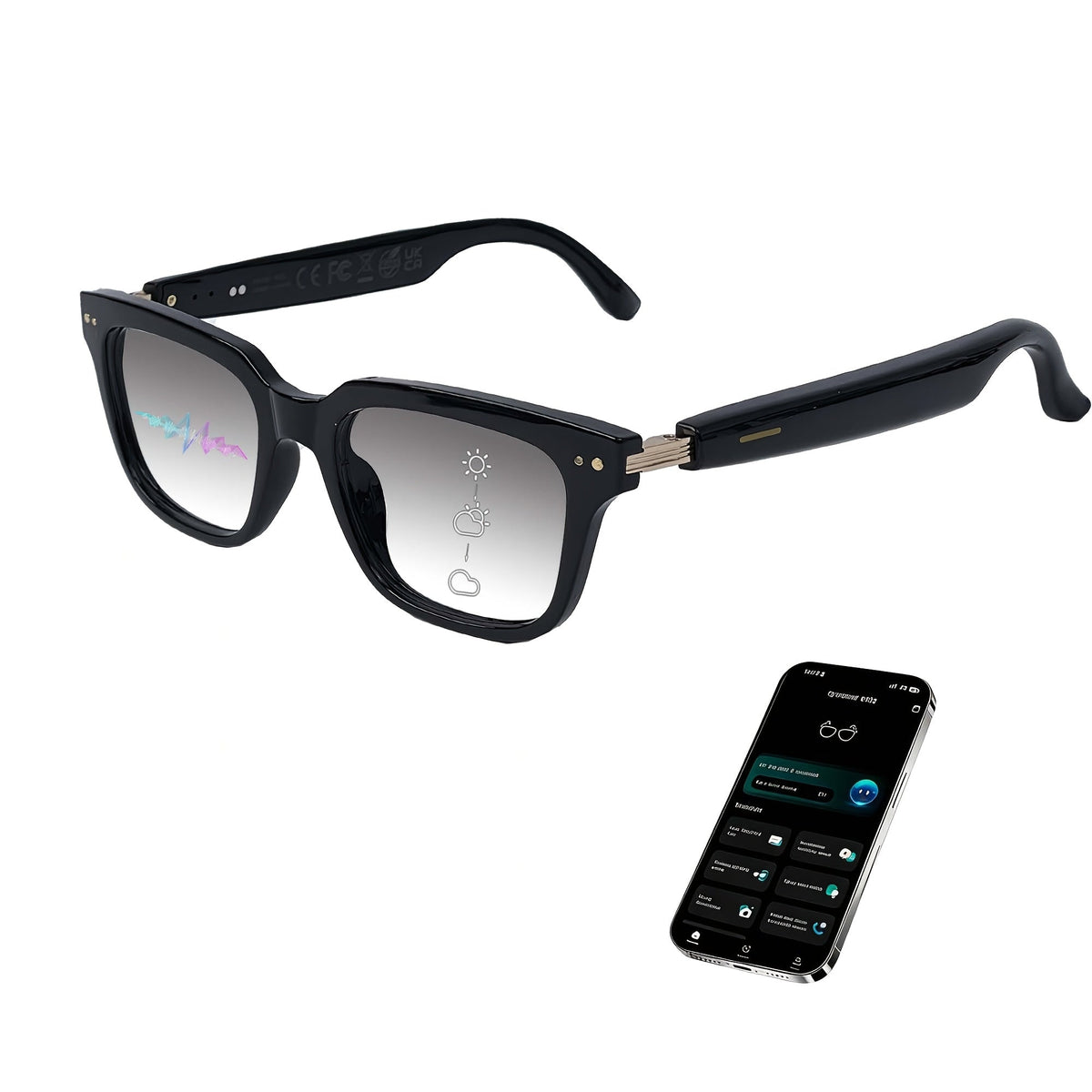 Lunettes intelligentes avec traduction instantanée en 160 langues, assistant GPT, audio Bluetooth 5.2, appels mains libres, lecture de musique, verres photochromiques et anti-lumière bleue – Technologie portable unisexe