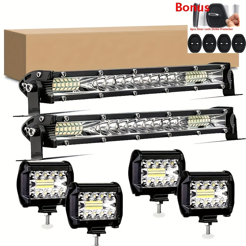 Kit de barres lumineuses LED tout-terrain – 2 barres LED de 10 pouces + 4 projecteurs de 4 pouces pour Jeep, camion, SUV, conduite tout-terrain 4x4, phares de travail étanches blanc brillant, installation facile (batterie non incluse)