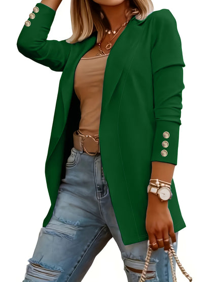 Manteau cardigan pour femme couleur unie longueur midi col à revers manches longues bouton décoratif devant ouvert pull cardigan en maille