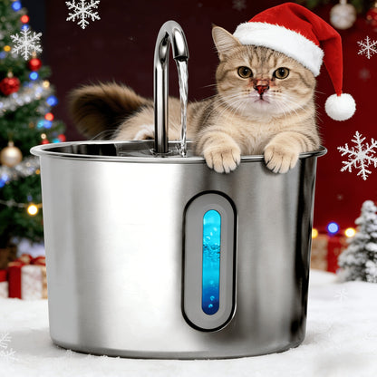 Fontaine à eau pour chat en acier inoxydable 2,2 L - Pompe USB ultra-silencieuse, débit type robinet, filtre à 3 étapes et fenêtre de niveau d'eau visible, fontaine automatique pour chats et petits chiens en intérieur