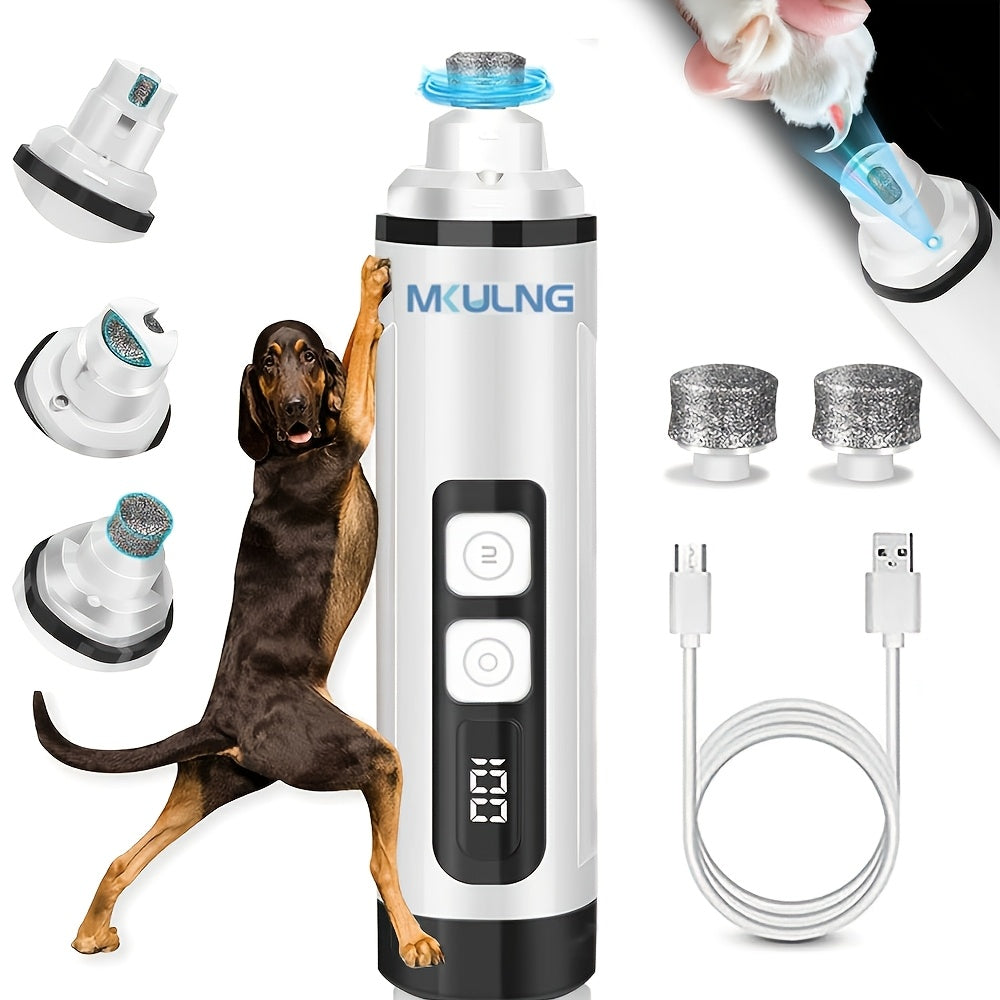Coupe-griffes électrique silencieux pour animaux avec lumière LED – Kit de tondeuse rechargeable amélioré à 3 vitesses, entretien des pattes sans douleur pour chiens et chats de petite, moyenne et grande taille