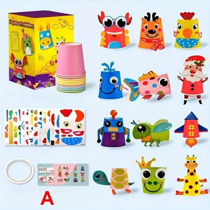 Paper Cup Craft DIY Set 12pcs Kids Arts and Crafts Kit Creative Handmade Activity for Children Ages 3 and Up Fine Motor Skills Development Birthday Gift Holiday Craft Project Boys Girls