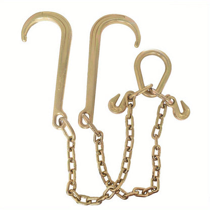 Jeu de chaînes de remorquage robustes Grade 70 de 5/16 po x 2 pi avec crochets en J et crochets de saisie en V - Acier allié 20Mn2 antirouille, charge utile de 6000 lb pour remorque plateau, remorquage et arrimage de chargement