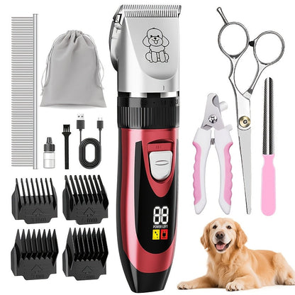 Kit de toilettage pour chien, tondeuse électrique sans fil silencieuse – batterie au lithium rechargeable, tondeuse pour poils épais avec ciseaux et peigne pour chiens et chats de petite et grande taille, plusieurs options de kit disponibles