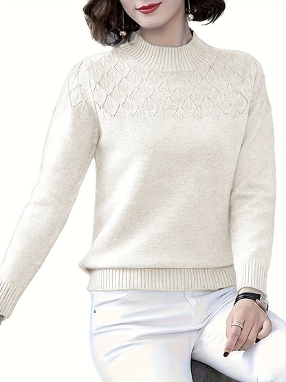 Viscose Sweater Pullover Women Plus Size Round Neck Long Sleeve Knit Top Spring Fall – Elegant Solid Color Stretch Casual Formal Shirt S-XXL