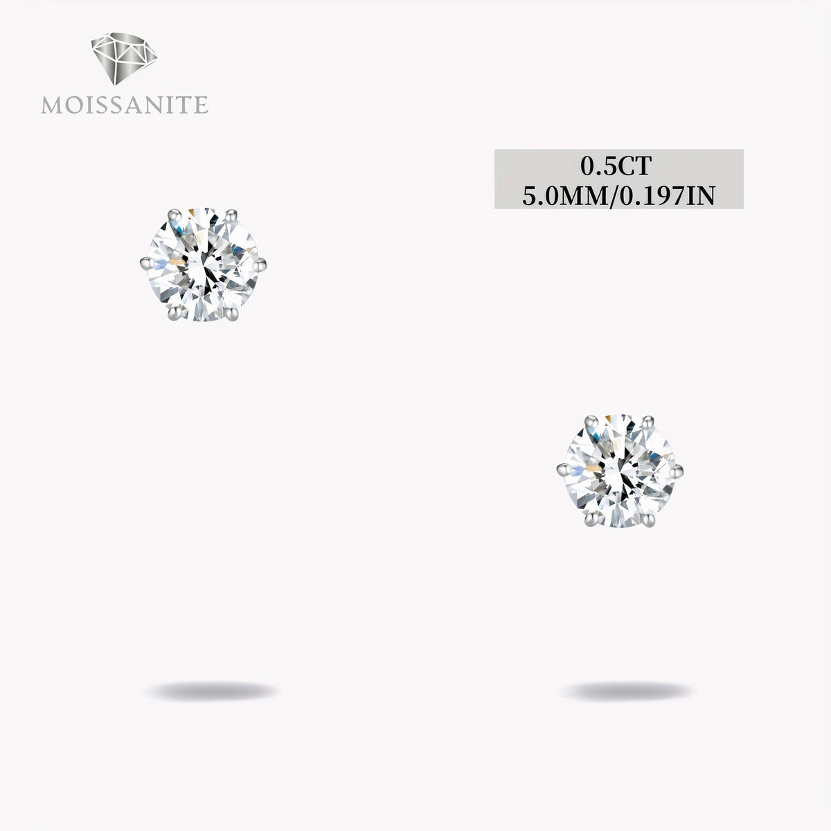Boucles d'oreilles puces en moissanite, couleur D, pureté VVS, taille ronde brillant, argent sterling 925 – Options de 1 ct à 10 ct, pochette en velours et chiffon de polissage inclus, cadeau idéal pour un anniversaire, Noël et la Saint-Valentin (4,25 g)