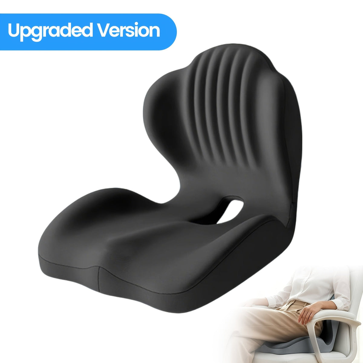 Coussin de siège ergonomique en mousse à mémoire de forme avec soutien lombaire et design creux respirant – Coussin de coccyx confortable pour chaise de bureau, siège auto, position assise prolongée, unisexe