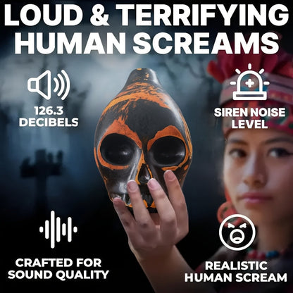 Sifflet de la mort aztèque, réplique d'instrument de musique en forme de crâne, fabriqué à la main en céramique – Cadeau unique pour les passionnés d'histoire, les collectionneurs et décoration d'Halloween, aucune pile nécessaire