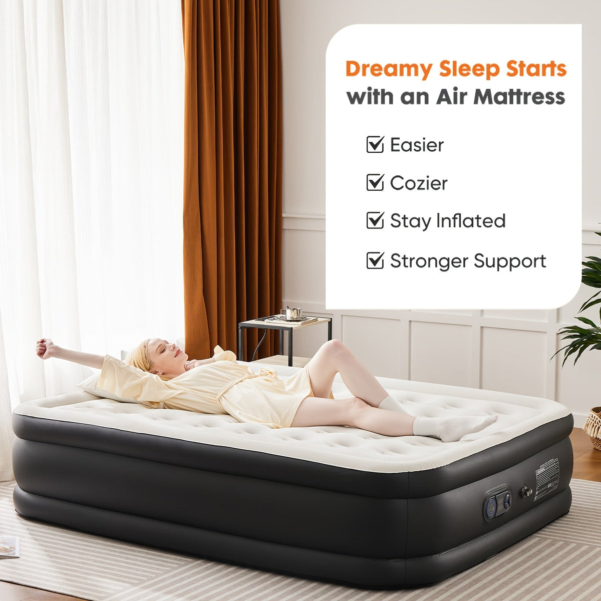 Matelas gonflable avec pompe intégrée – Lit d'appoint double hauteur de 40/46/53 cm d'épaisseur, capacité de 300 kg, base antidérapante – pour la maison, chambre d'amis, camping et usage extérieur