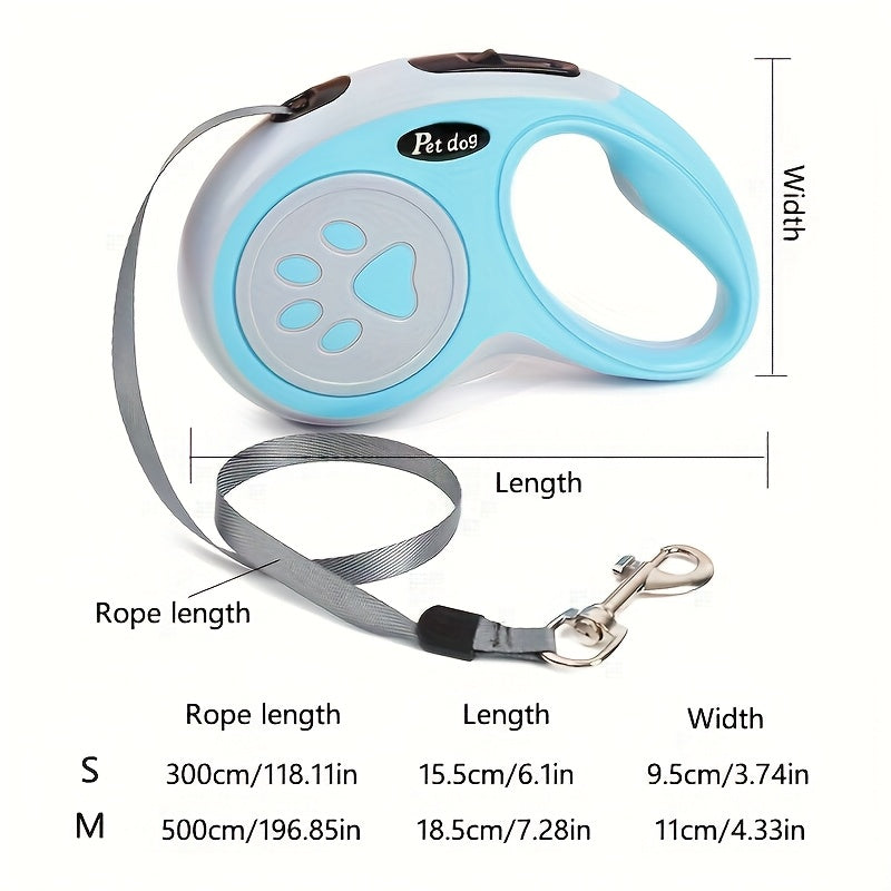 Laisse rétractable pour chien motif empreinte de patte - 4 options de couleur, laisse extensible de 3 m ou 5 m pour petits chiens, laisse ergonomique à commande à un bouton pour la promenade et l'extérieur (Noir/Rose/Bleu/Vert)