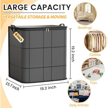 Sacs de rangement pliables pour vêtements, lot de 3 grands bacs organisateurs de placard avec poignées renforcées et fermetures éclair robustes pour vêtements, couvertures, couettes et rangement sous le lit