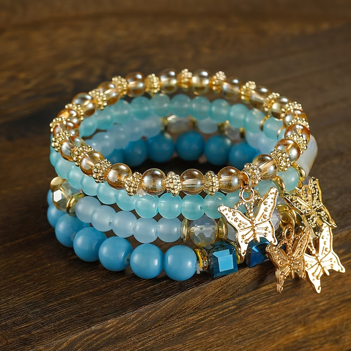 Ensemble de bracelets bohèmes à perles papillon pour femmes – Bracelets élastiques étincelants superposables à breloques, lot de 4, 8 et 16 pièces, cadeau idéal pour femmes élégantes