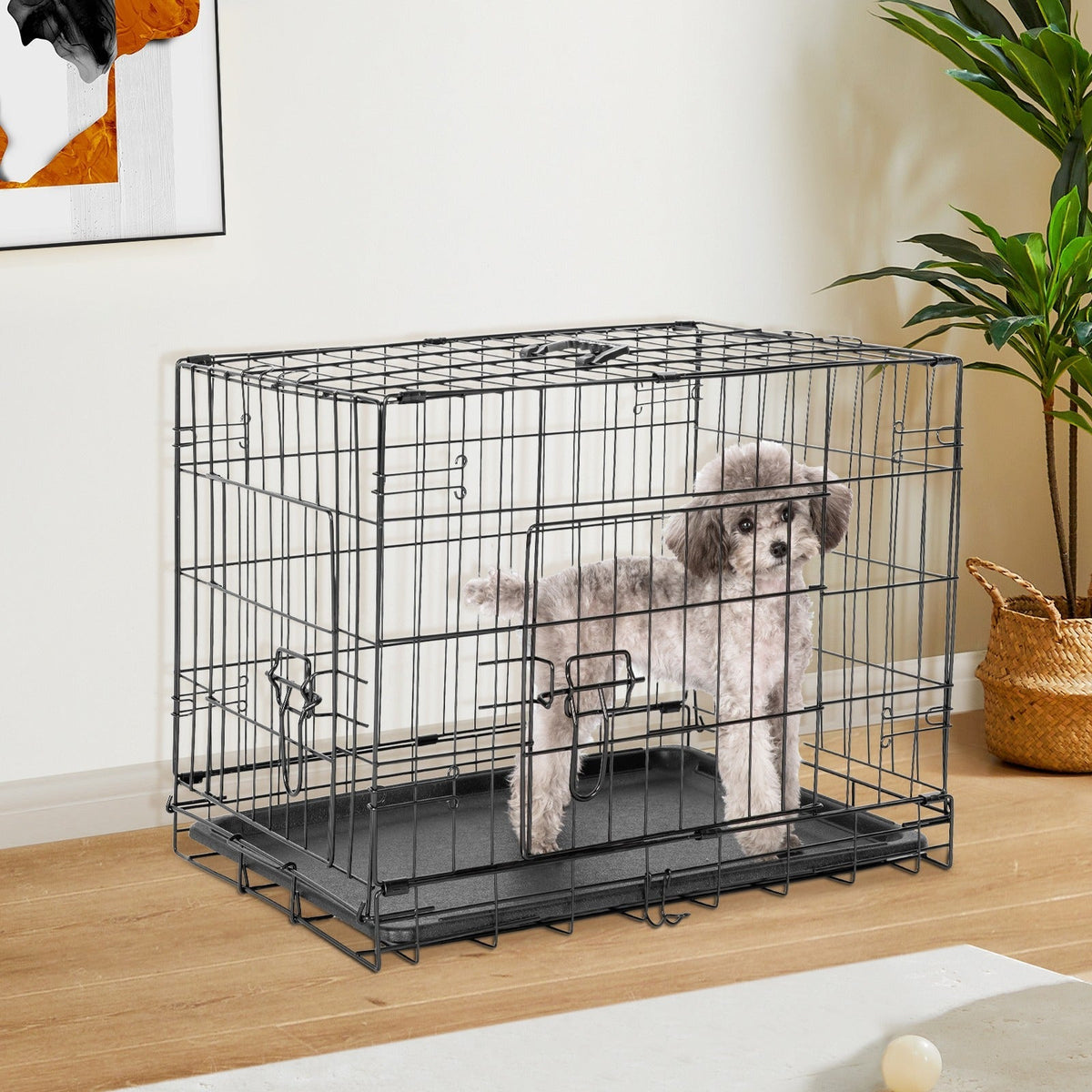 Cage pour chien pliable en fil métallique avec séparateur et plateau étanche – Chenil en métal repliable à double porte pour chiens de petite, moyenne et grande taille, pour intérieur, extérieur et voyage