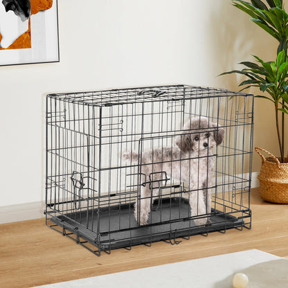 Cage pour chien pliable en fil métallique avec séparateur et plateau étanche – Chenil en métal repliable à double porte pour chiens de petite, moyenne et grande taille, pour intérieur, extérieur et voyage
