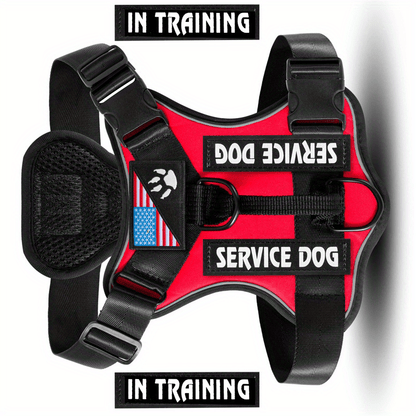 Harnais anti-traction pour chien avec gilet réfléchissant et 5 écussons – Harnais de service réglable en maille Oxford souple, avec attaches avant et arrière pour chiens de petite, moyenne et grande taille, de XS à XL