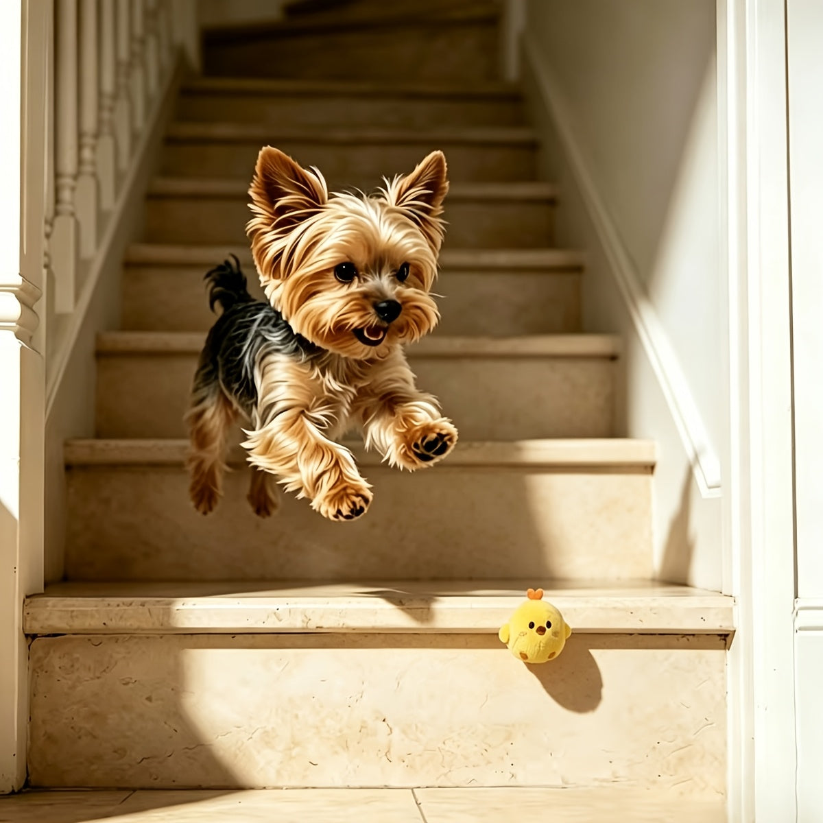 Balle rebondissante grinçante pour chiens et chats - Jouet interactif en forme de poussin jaune, rebond lent, résistant à la mastication, anti-ennui, attire les animaux avec le son - Cadeau parfait pour animaux de compagnie