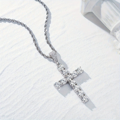 Collier avec pendentif croix pour homme en argent sterling 925 plaqué platine – Style luxe hip-hop hypoallergénique, cadeau idéal pour lui, pour banquets, fêtes  et occasions spéciales