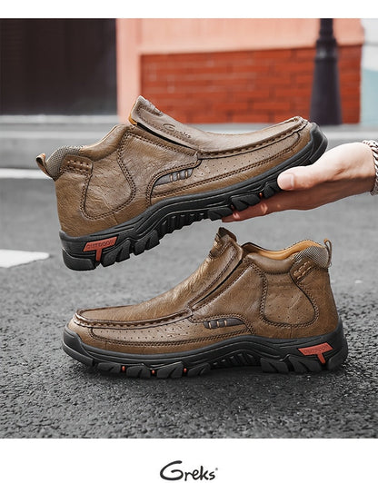 Bottines à enfiler cousues main pour homme GREKS, mocassins décontractés style Chukka, semelle antidérapante pour la randonnée, la conduite et le quotidien – chaussures légères et confortables pour homme