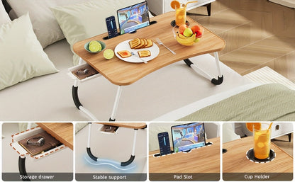 Plateau de lit pour ordinateur portable et repas – Grand plateau de petit-déjeuner avec porte-gobelet et tiroir pour canapé, sol, étude, lecture et écriture, table d'appoint portable