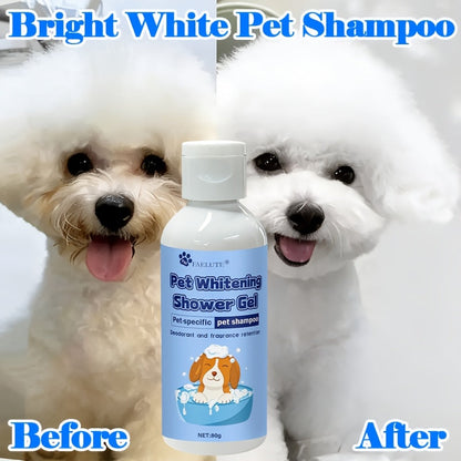 Pet Whitening Shampoo for White Fur Dogs & Cats - Professional Brightening Coat Cleanser to Remove Yellow Stains & Odor, Natural Mild Formula Safe for Sensitive Skin, Puppies & Kittens, 80g Grooming Shampoo