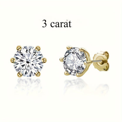 Boucles d'oreilles puces en argent sterling S925 et moissanite pour femme – Style vintage élégant, 0,5 ct, 1 ct, 2 ct, 3 ct, doré et argenté, bijou pour le quotidien ou pour offrir en cadeau