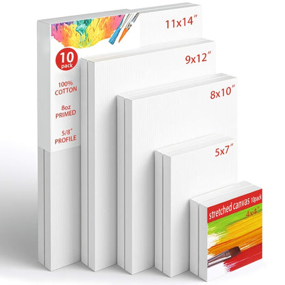 Lot de toiles tendues apprêtées en blanc, 100 % coton – Ensembles ronds, rectangulaires et carrés de 10, 15 et 20 pièces – Châssis entoilés d'artiste pour peinture acrylique, à l'huile, pouring et techniques mixtes