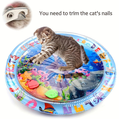 Tapis de jeu aquatique interactif pour chat avec poissons flottants – Jouet sensoriel en PVC anti-éclaboussures pour chats d'intérieur, sans pile nécessaire, tapis ludique anti-ennui pour races  moyennes