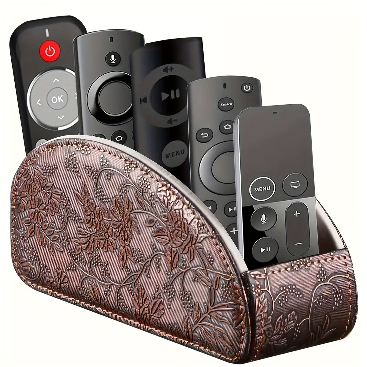 Support de télécommande à 5 compartiments, organisateur de bureau en similicuir pour salon, permet de ranger télécommandes TV, stylos, lunettes, pinceaux de maquillage, fournitures de bureau, boîte de rangement décorative pour la maison