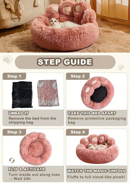Panier rond pour chien et chat motif patte d’ours – Lit apaisant et doux pour animal de compagnie, antidérapant, chaud et confortable, petit, moyen, grand modèle, 50/60/70/90 cm, café/rose/gris