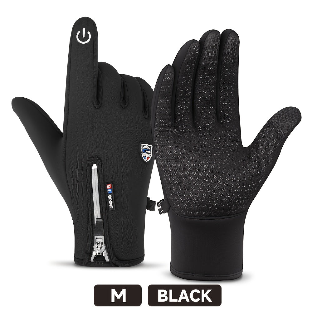 Gants de sport d'hiver coupe-vent et imperméables avec écran tactile et adhérence antidérapante – Gants chauds pour le cyclisme et le ski pour hommes et femmes, 100 % polyester, fermeture éclair, tailles M-XL