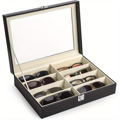 Étui de rangement pour lunettes en cuir PU à 8 fentes – Boîte de rangement grande capacité pour lunettes de soleil et lunettes de lecture, présentoir de collection domestique de luxe en noir, blanc et vert
