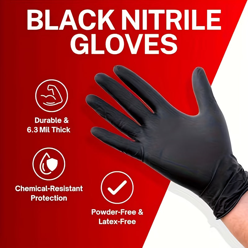 Gants jetables en nitrile noir, boîte de 200, sans latex, résistants aux produits chimiques, haute densité, coupe flexible, usage industriel pour le nettoyage, le tatouage, la peinture, le lavage de voiture – S M L XL