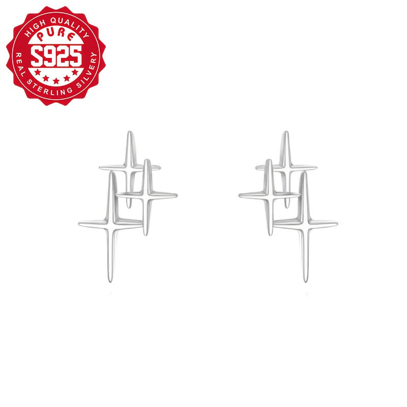 Boucles d'oreilles puces minimalistes en argent sterling 925 motif étoile pour femme – Design élégant en forme de soleil, bijoux polyvalents pour le quotidien et les fêtes, style intemporel, pochon cadeau inclus