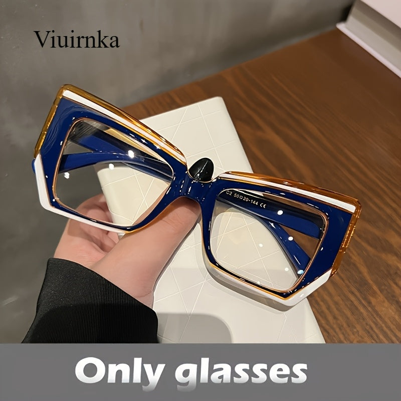 Lunettes d'ordinateur anti-lumière bleue œil de chat pour femmes – Monture color block légère et tendance, verres transparents en polycarbonate, lunettes mode avec étui pour la protection des yeux devant les écrans, cadeau de fête