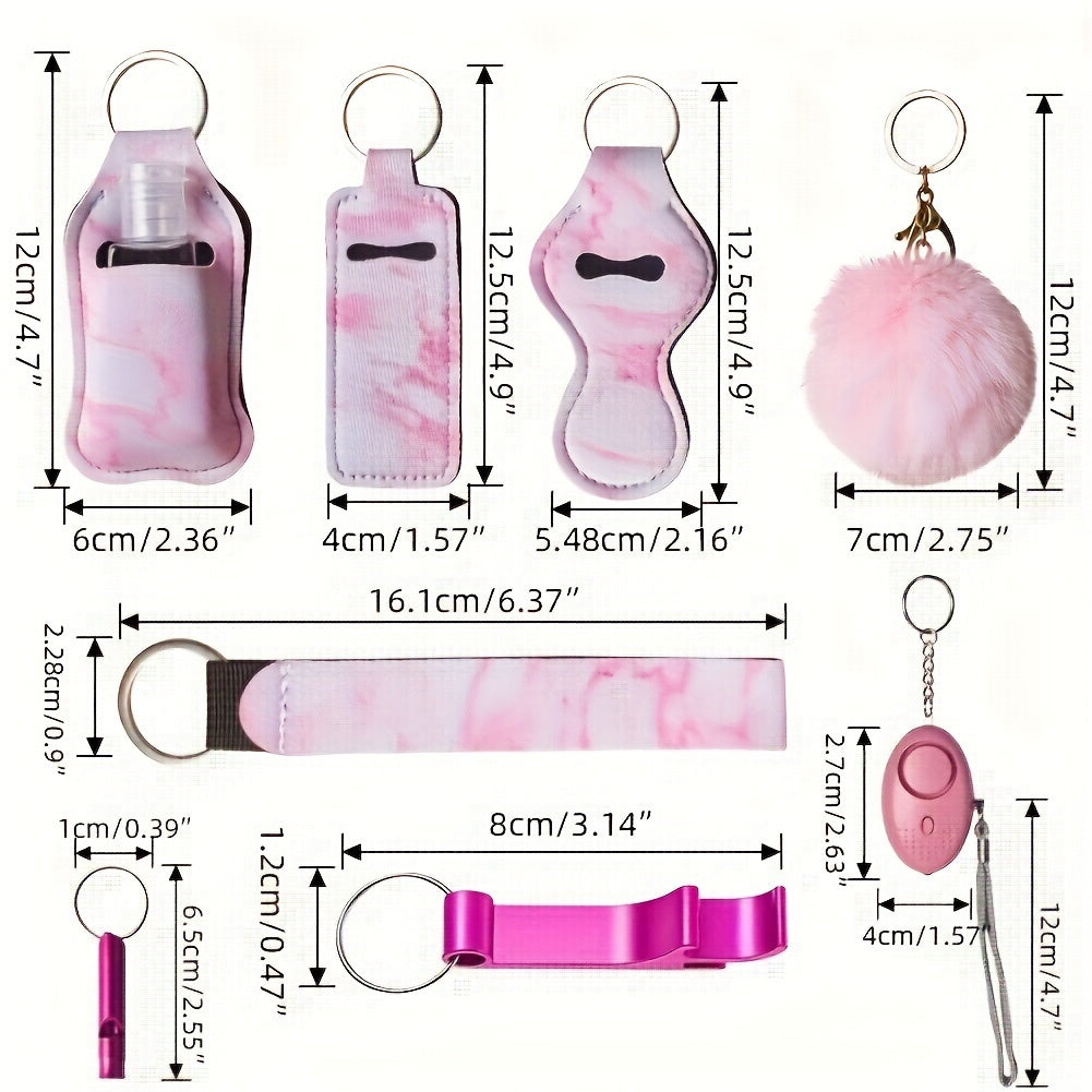 Ensemble de 11 porte-clés à strass pour femmes – Anneau multifonction avec porte-carte, pilulier, sifflet, flacon de parfum et pochette de rangement, cadeau idéal pour elle