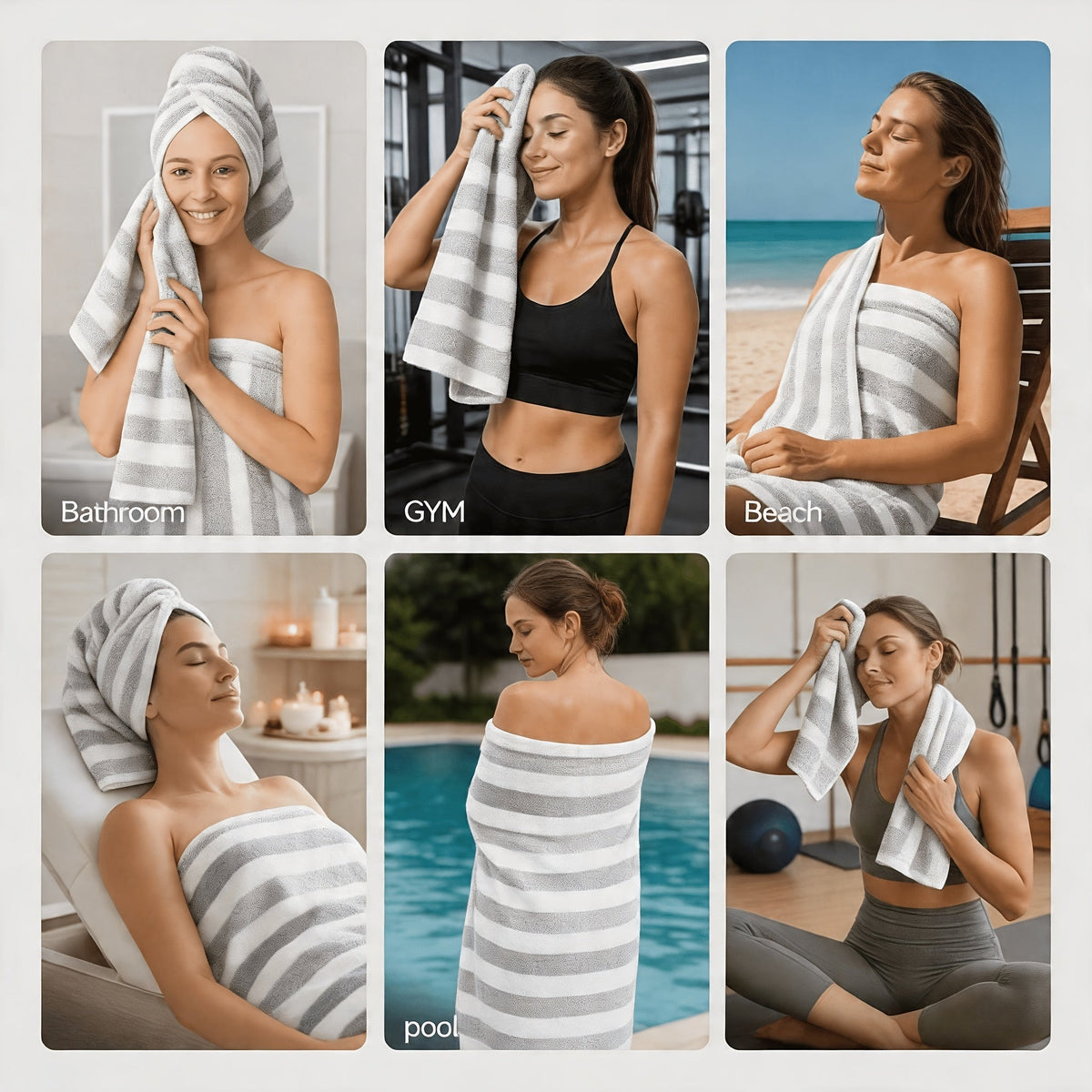 Ensemble de serviettes de bain rayées, absorbantes, à séchage rapide, ultra douces et douces pour la peau, 70 x 140 cm, pour la maison, la salle de bain ou la plage – Disponible en lot de 1 ou 4, plusieurs couleurs au choix