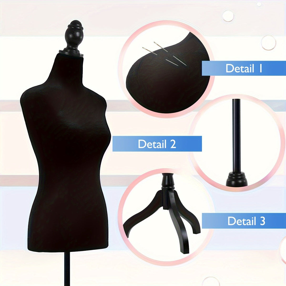 Mannequin de couture avec pied tripode, hauteur réglable de 127 à 160 cm, buste féminin portable pour couture, présentation de vêtements, stylisme et photographie – 4 couleurs disponibles