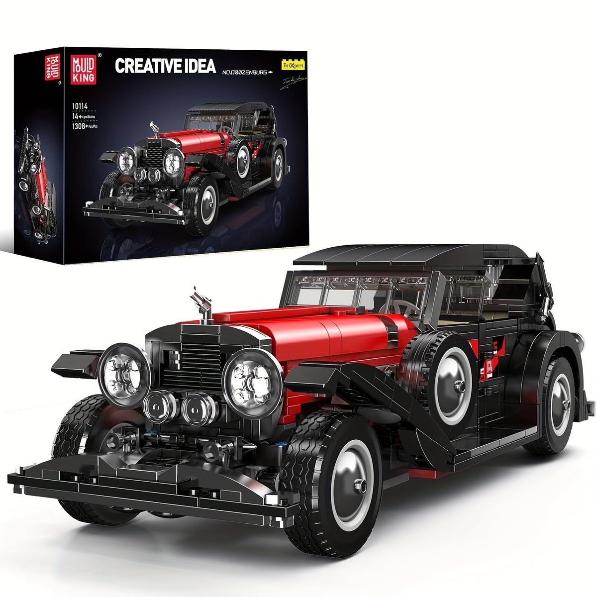 Kit de construction de voiture classique vintage Mould King 10114 MOC – Ensemble de blocs de construction de modèle de 1308 pièces – Cadeau de collection compatible pour adultes et passionnés