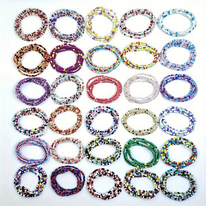 Ensemble de 20 colliers et chaînes de taille élastiques en perles de verre bohèmes colorées pour femmes, bijoux de corps style plage et bikini pour fête, vacances et festival