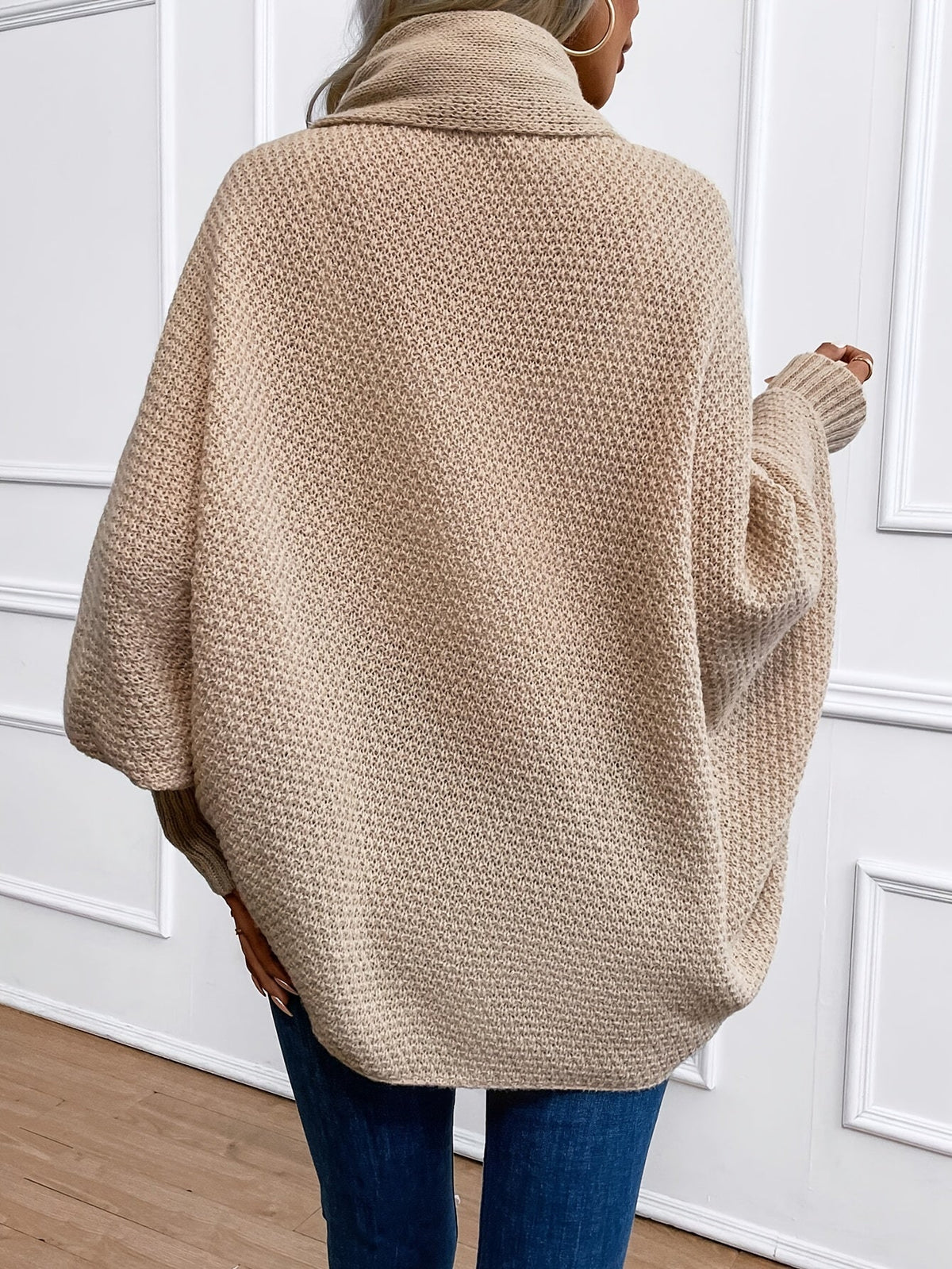 Cardigan femme à manches chauve-souris, col châle ouvert, pull manteau en maille ample – Veste légère unie couleur kaki